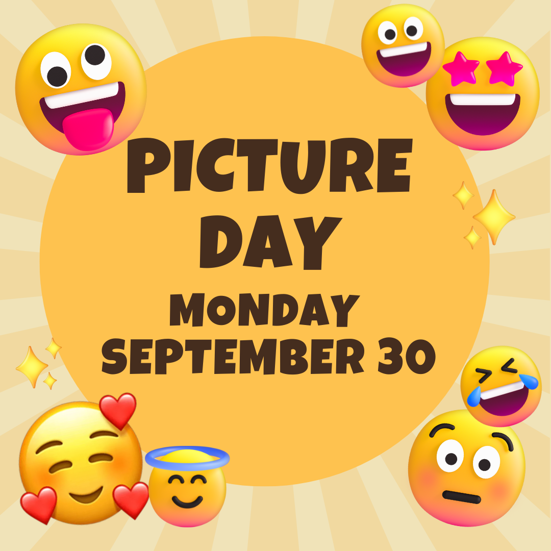 different emoji images with text saying it is picture day