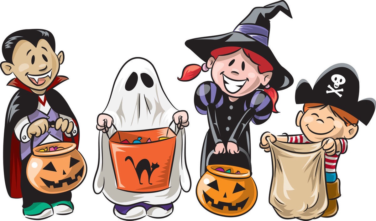 clip art of kids dressed for halloween trick or treak